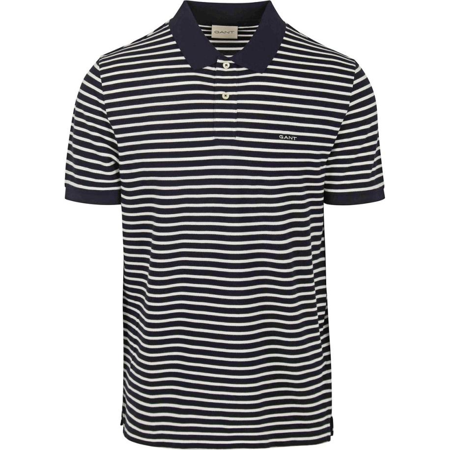 Gant Poloshirt Pique Navy Streep Blauw