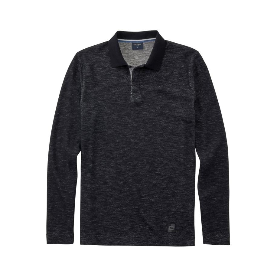 OLYMP Casual Poloshirt lange mouw zwart, Gestructureerd Zwart