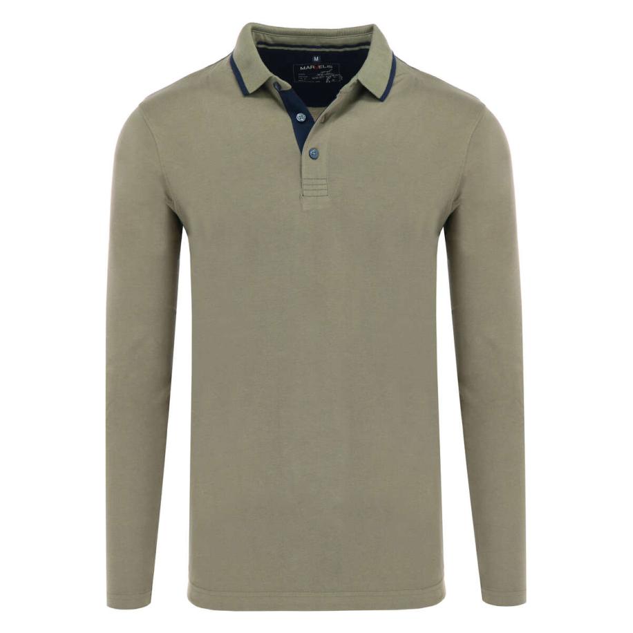 Marvelis Casual Poloshirt lange mouw groen, Effen Groen