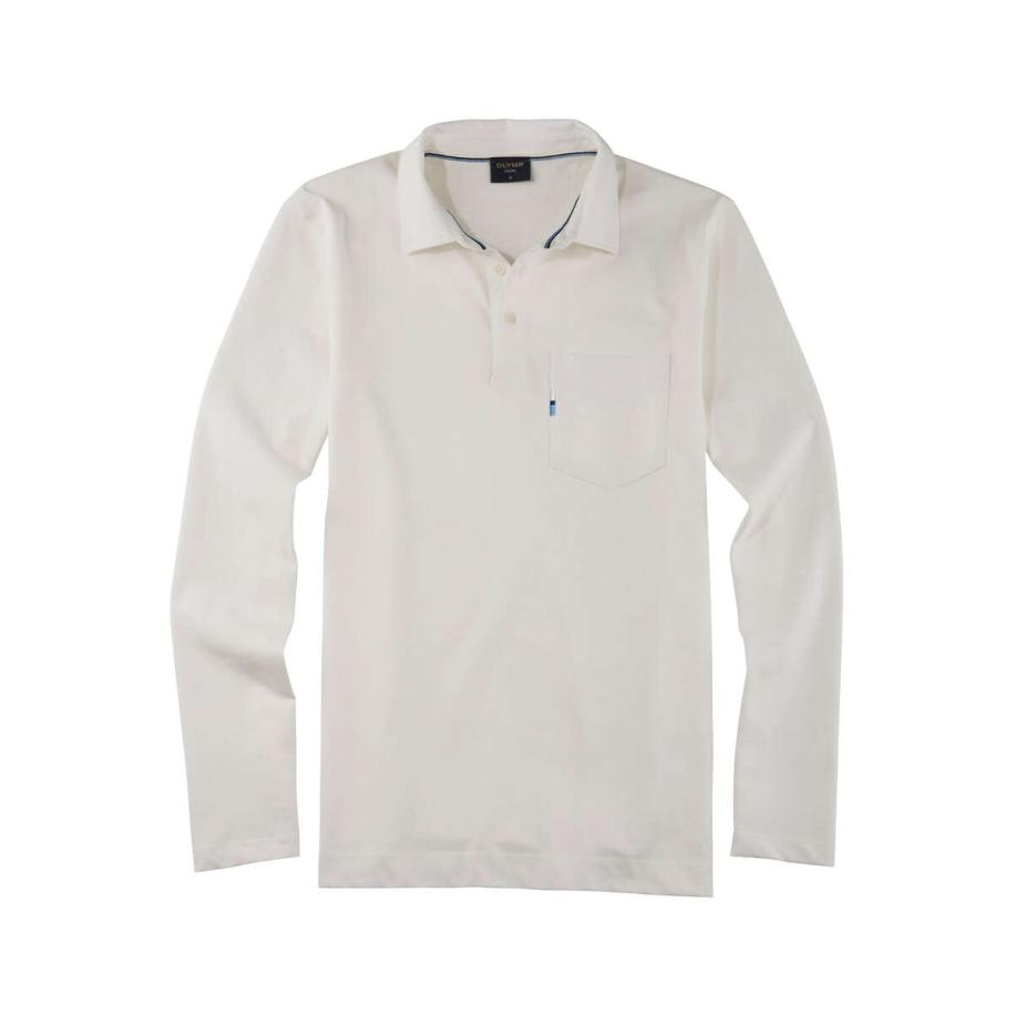 OLYMP Casual Poloshirt lange mouw ecru, Effen Wit