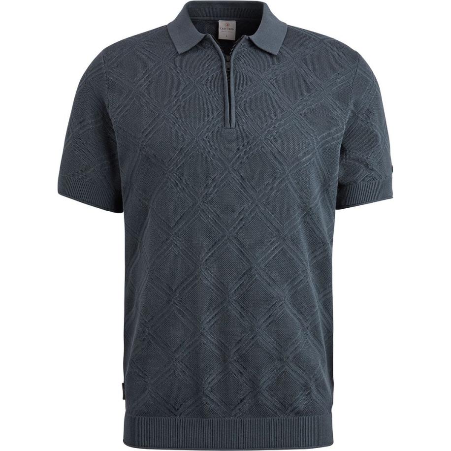 Cast Iron Knitted Half Zip Poloshirt Structuur Blauw Blauw