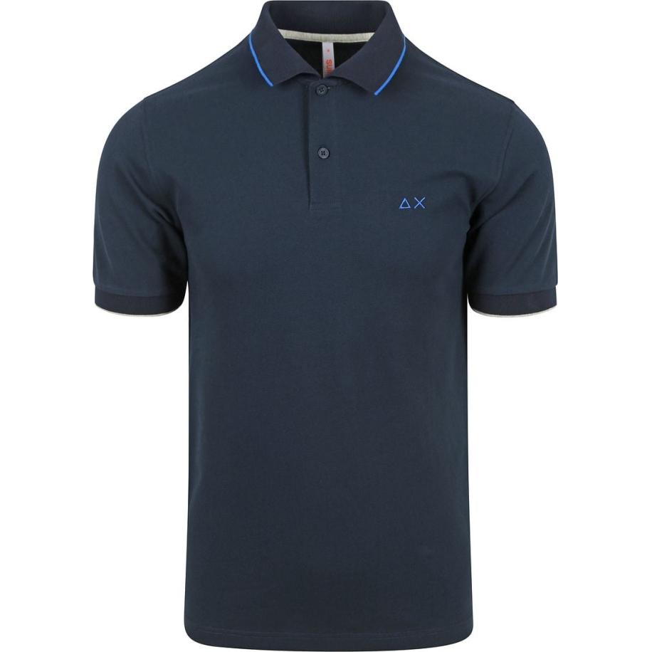 Sun68 Poloshirt Small Stripe Collar Navy Blauw