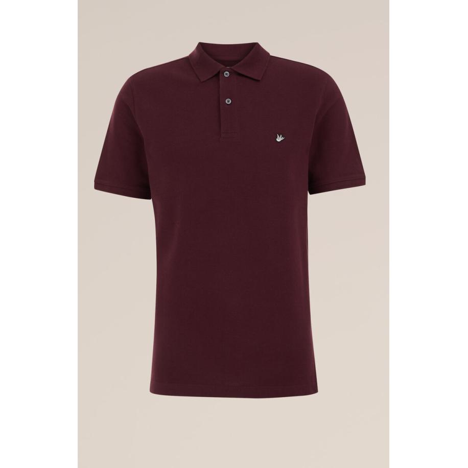 Fundamentals heren polo met structuur - Slim Fit - Aubergine - Katoen - Maat: L Paars