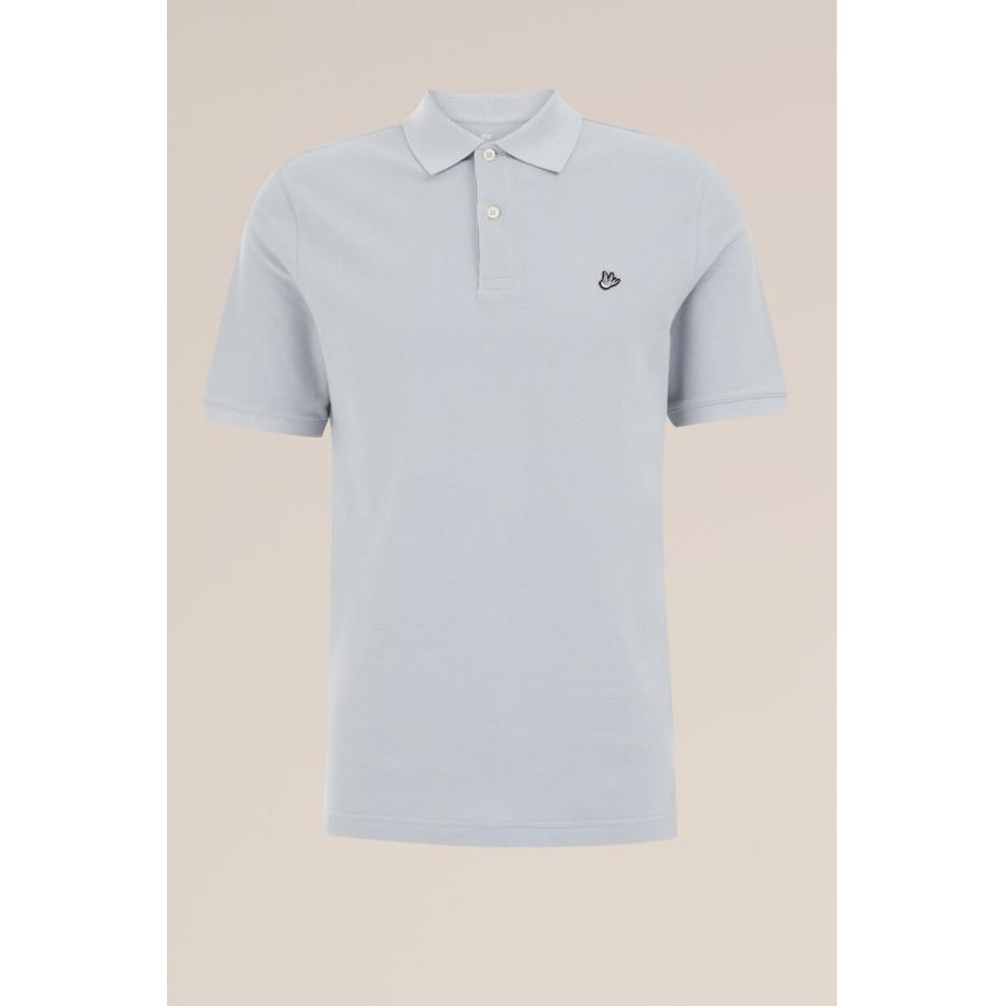 Fundamentals heren polo met structuur - Slim Fit - Pastelblauw - Katoen - Maat: M Blauw