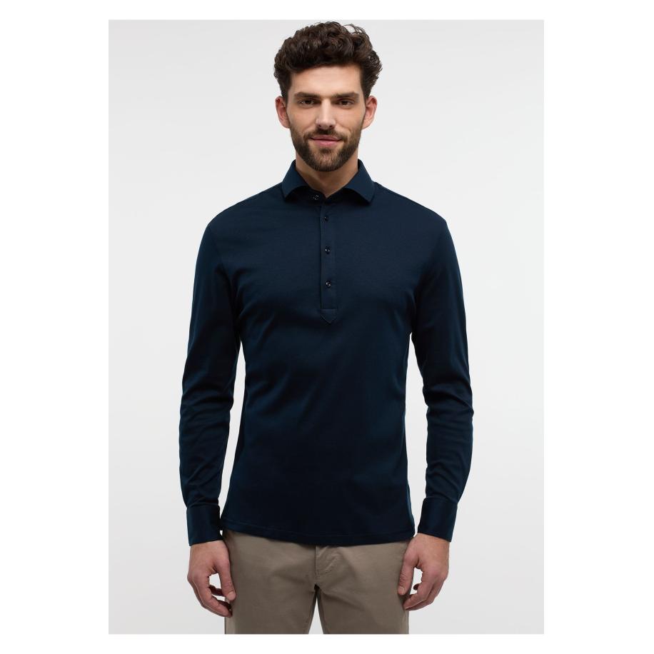 ETERNA 1863 Poloshirt lange mouw marine, Effen Blauw