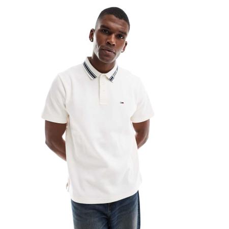 Tommy Jeans - Polo met een gekleurd randje in gebroken wit