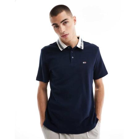 Tommy Jeans - Poloshirt in marineblauw met een gekleurd randje