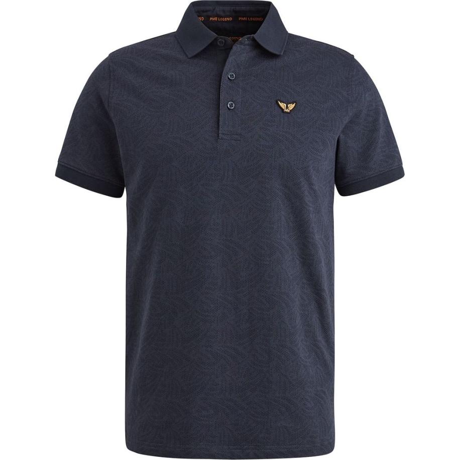 PME Legend Poloshirt Jacquard Jersey Navy Blauw