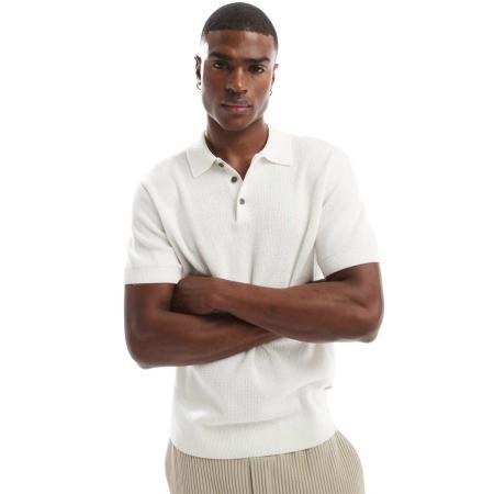 Jack & Jones Premium - Poloshirt met textuur en knopen in wit