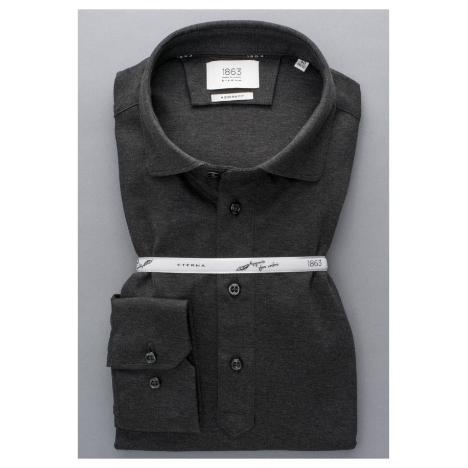 ETERNA 1863 Poloshirt lange mouw antraciet, Effen Grijs