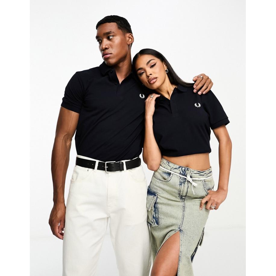 Fred Perry Uniseks effen poloshirt in marineblauw Blauw