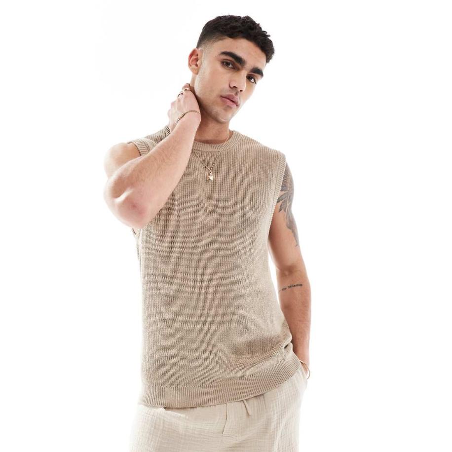 New Look - Grofgebreid hemdje in lichtbruin-Neutraal Multicolor