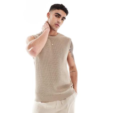 New Look - Grofgebreid hemdje in lichtbruin-Neutraal