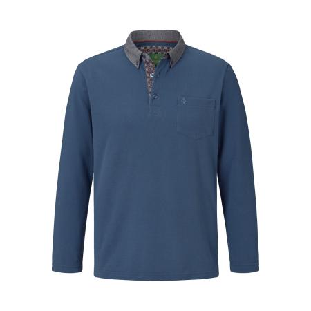 Charles Colby Poloshirt lange mouw blauw, Effen