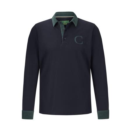 Charles Colby Poloshirt lange mouw donkerblauw, Effen