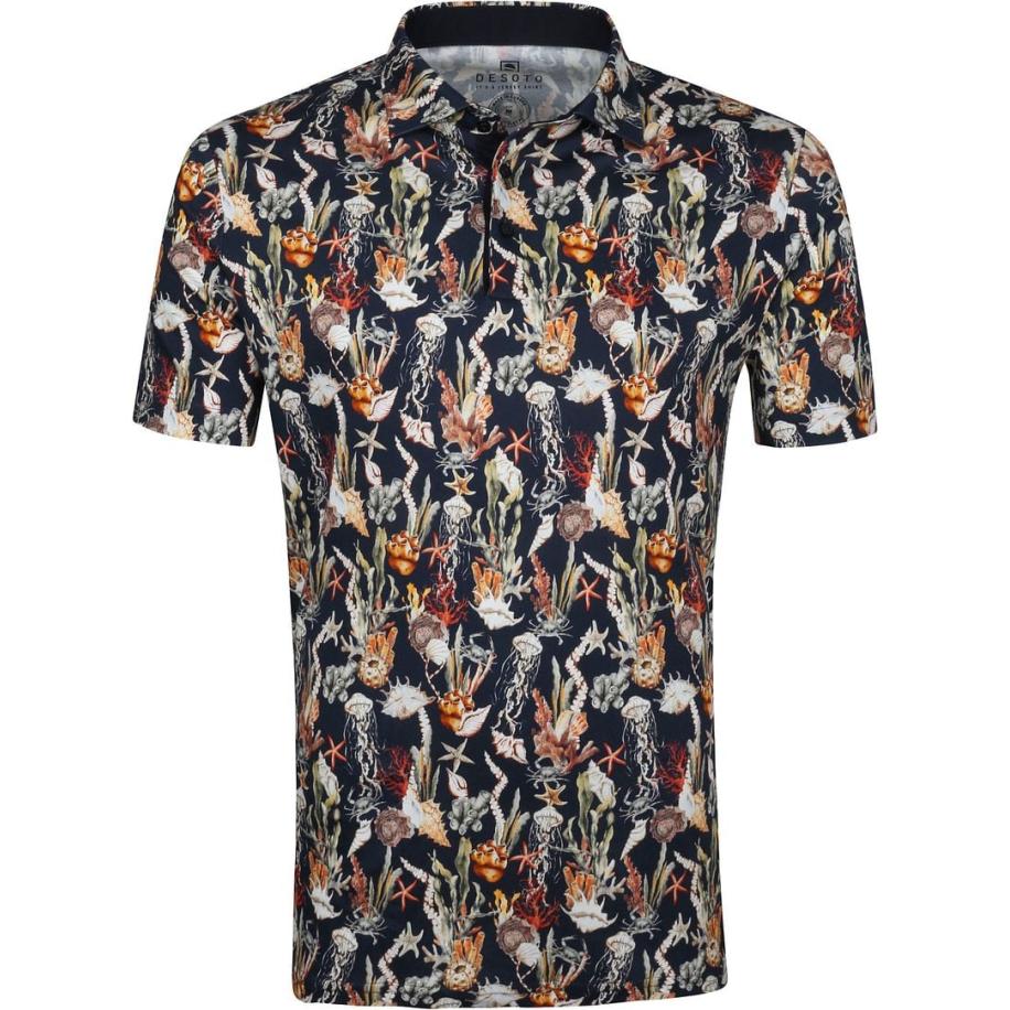 Desoto Polo Print Zeefiguren Donkerblauw Multicolor