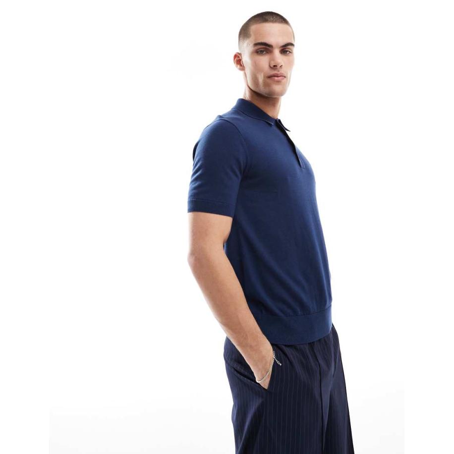 Fred Perry - Gebreide polo met korte mouwen in blauw Blauw