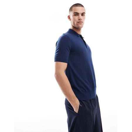 Fred Perry - Gebreide polo met korte mouwen in blauw