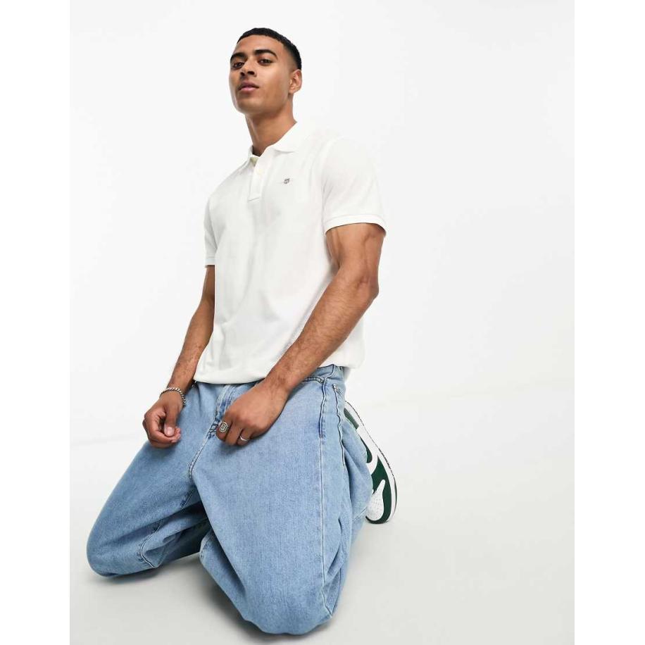 GANT - Regular-fit piqué polo met schildlogo in wit Wit