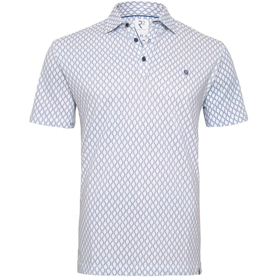 R2 Amsterdam Piqué Polo Wheel Track Print Blauw Blauw