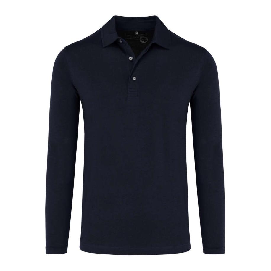 Marvelis Casual Poloshirt lange mouw marine, Effen Blauw