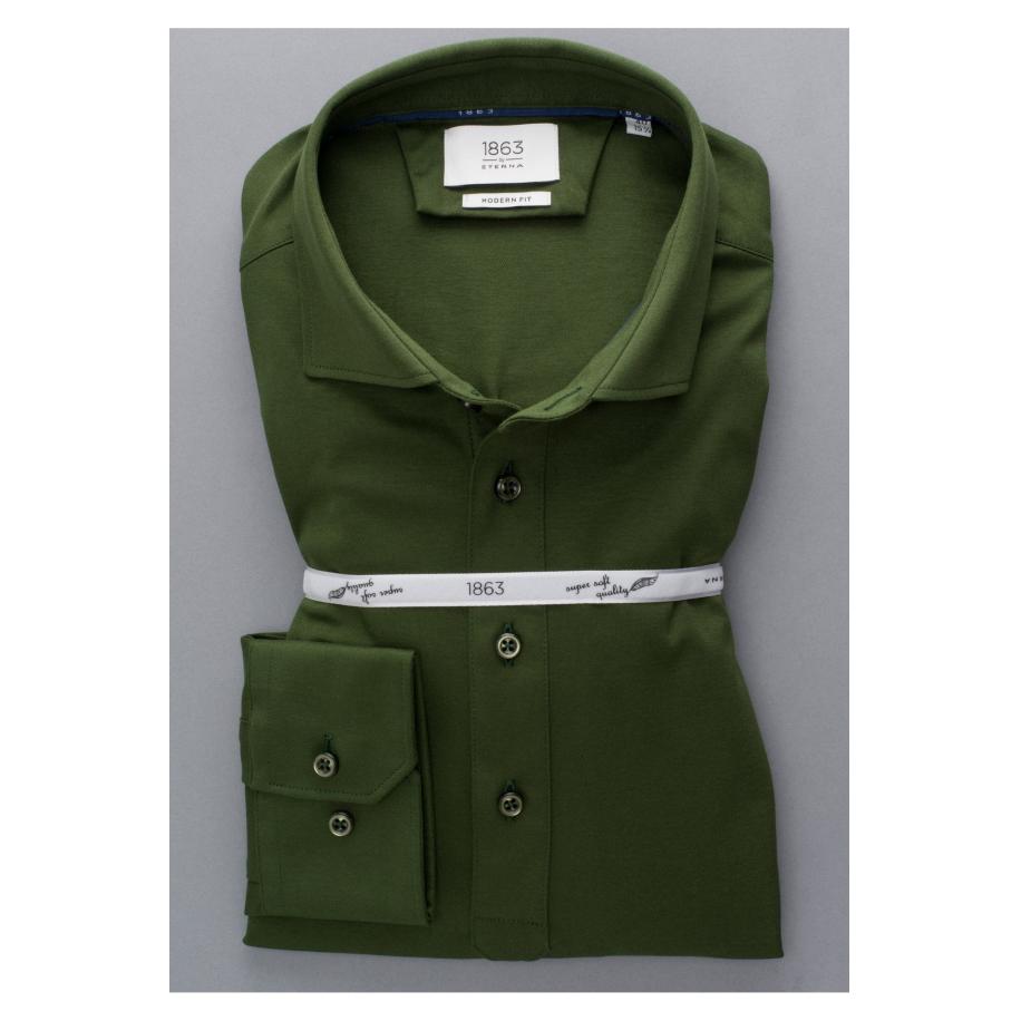ETERNA 1863 Poloshirt lange mouw donkergroen, Effen Groen
