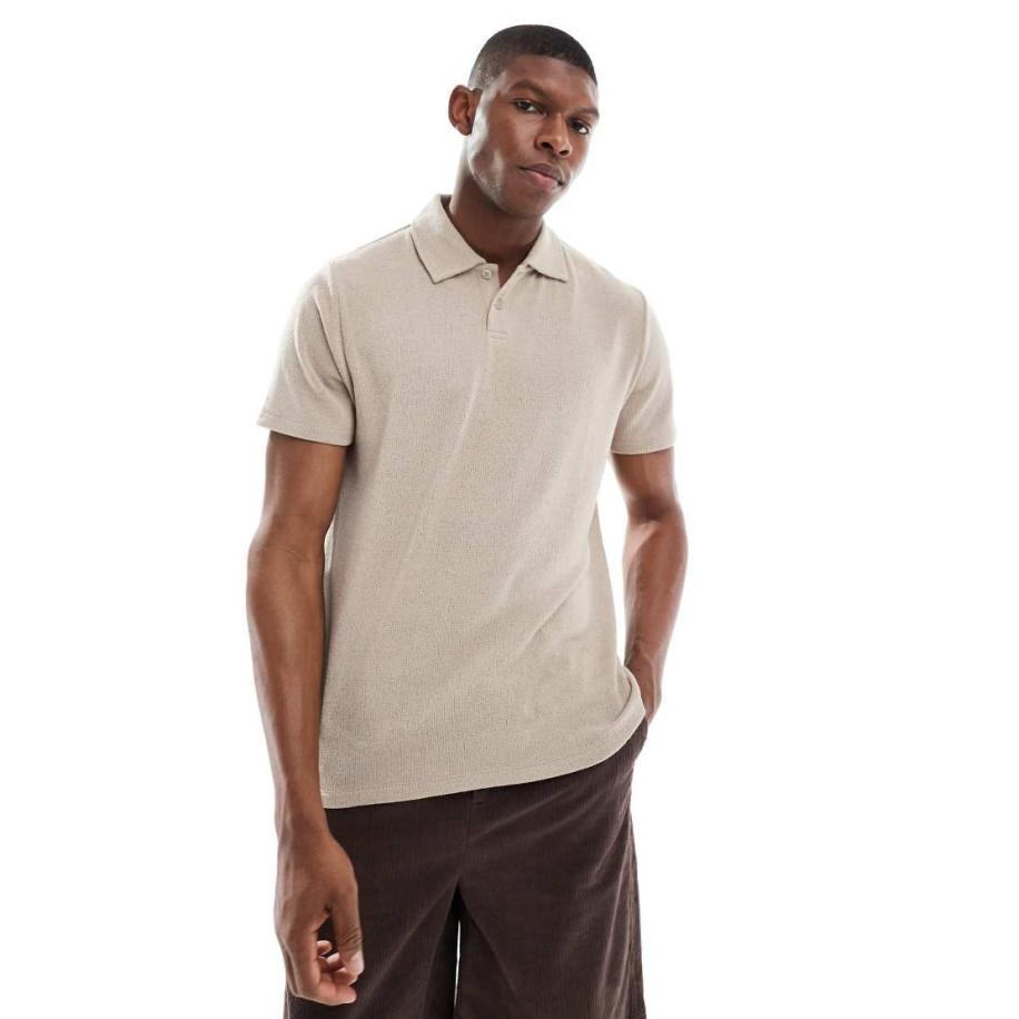New Look - Polo met korte mouwen en textuur in lichtbruin Bruin