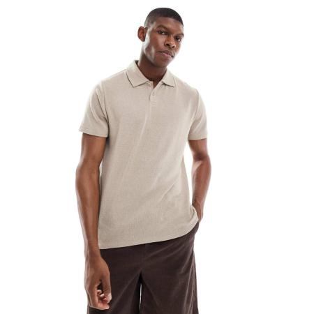 New Look - Polo met korte mouwen en textuur in lichtbruin