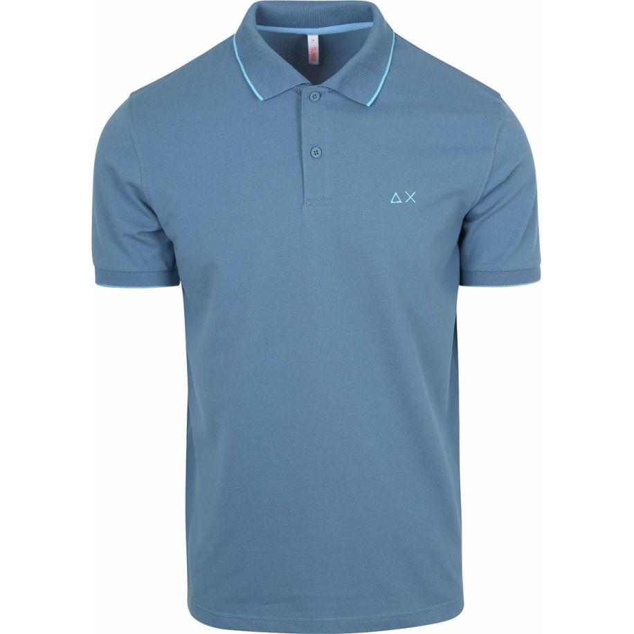 Sun68 Poloshirt Small Stripe Collar Avio Blauw Blauw
