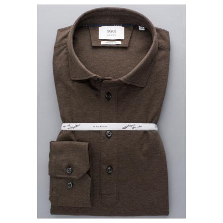ETERNA 1863 Poloshirt lange mouw donkerbruin, Effen