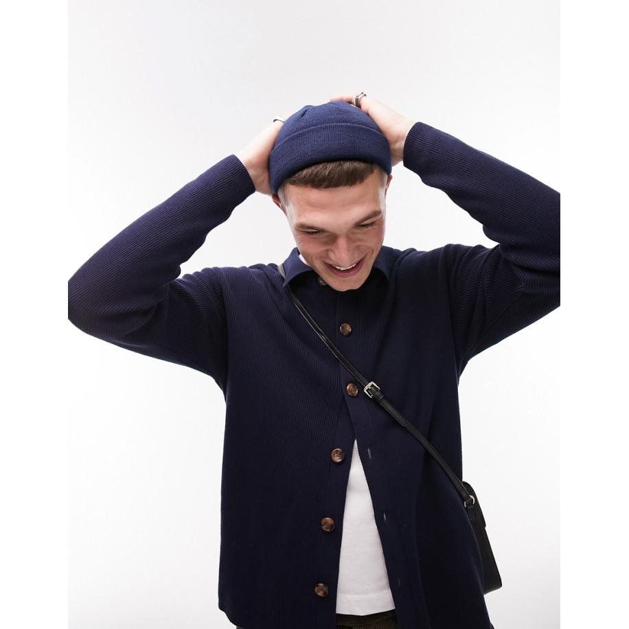 Topman - Vest met polokraag en knoopsluiting in marineblauw Blauw