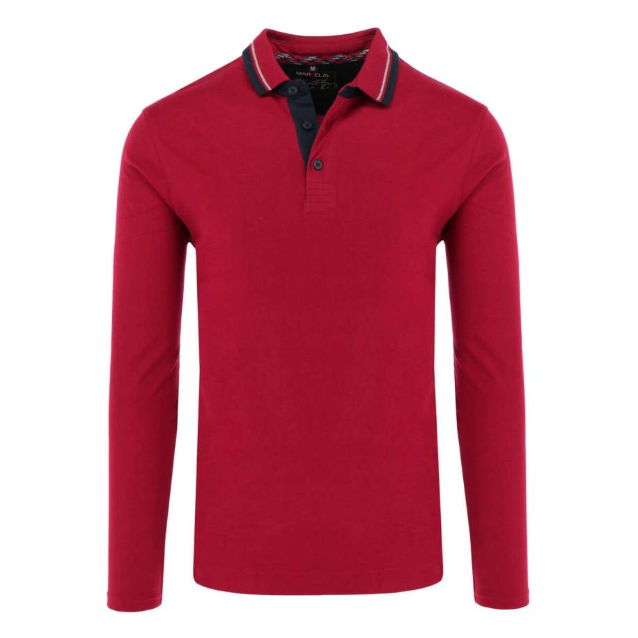 Marvelis Casual Poloshirt lange mouw chianti, Effen Rood