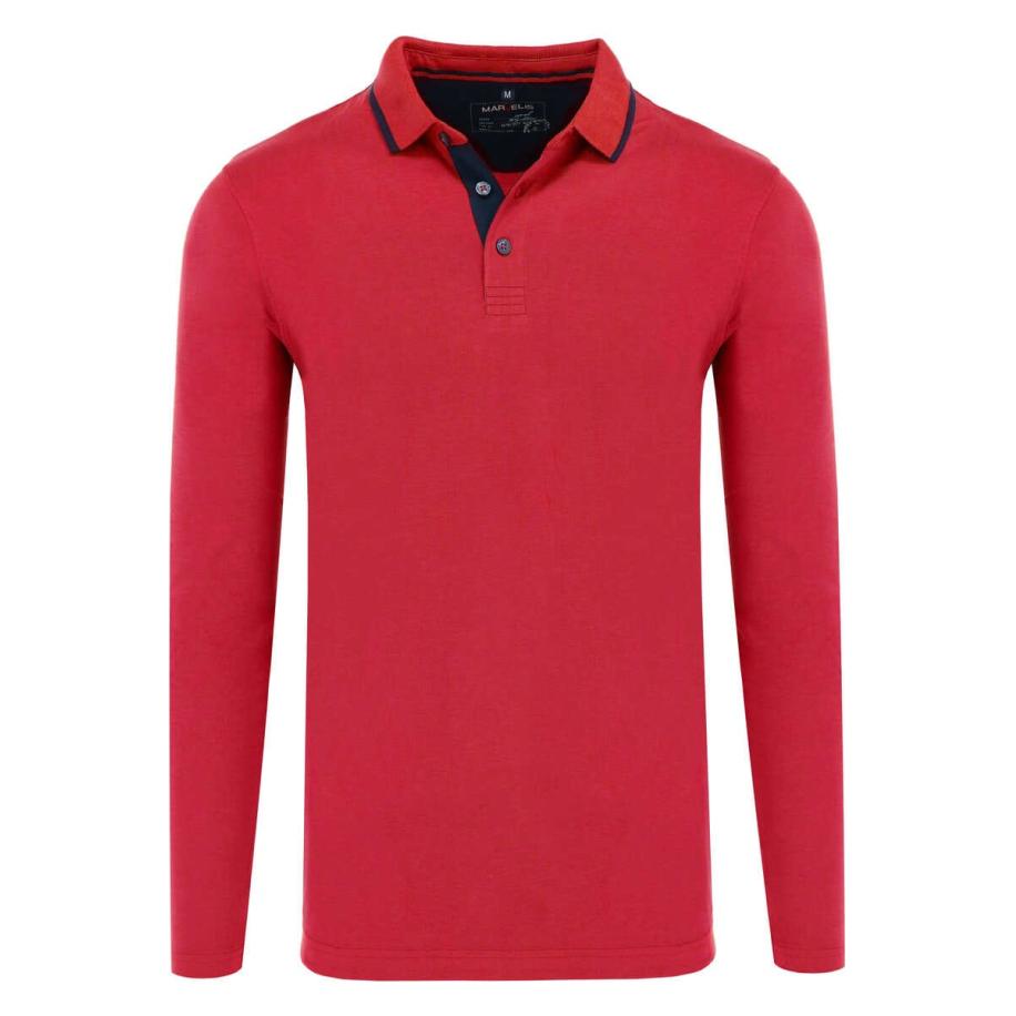 Marvelis Casual Poloshirt lange mouw baksteenrood, Effen Rood