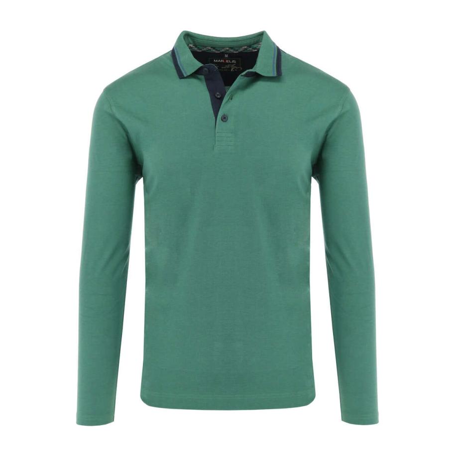 Marvelis Casual Poloshirt lange mouw kristalgroen, Effen Groen