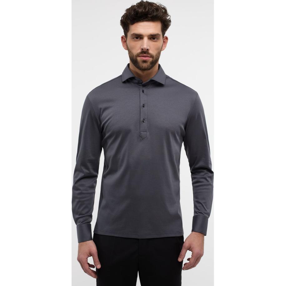ETERNA 1863 Poloshirt lange mouw grijs, Effen Grijs