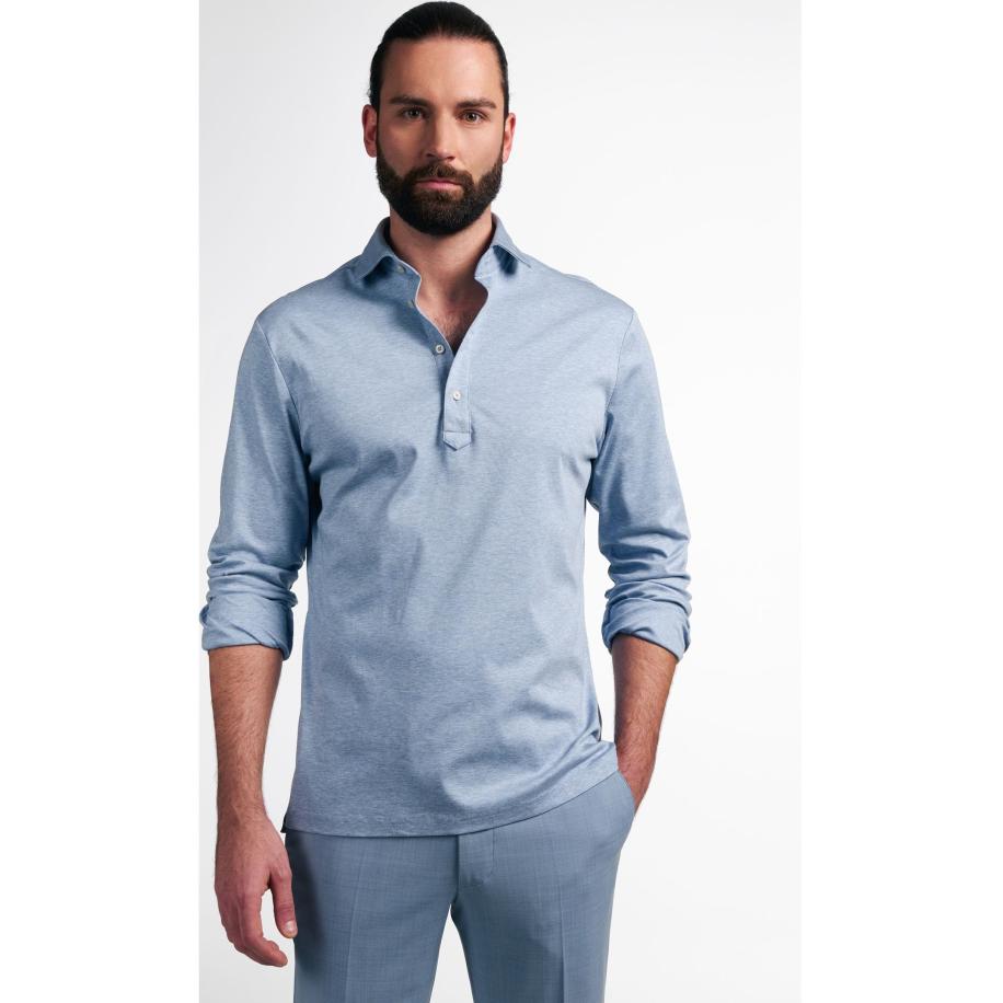 ETERNA 1863 Poloshirt lange mouw hemelsblauw, Effen Blauw