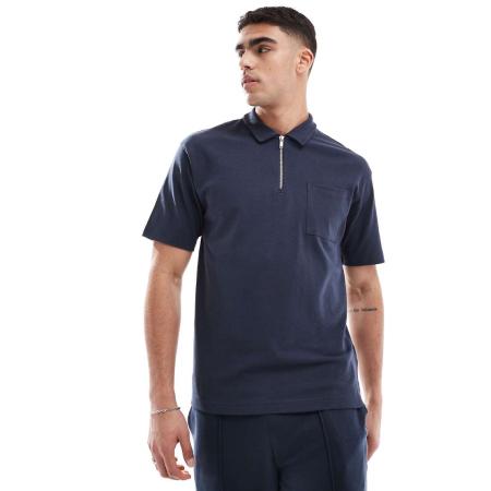 New Look - Poloshirt met korte mouwen in marineblauw, deel van co-ord set