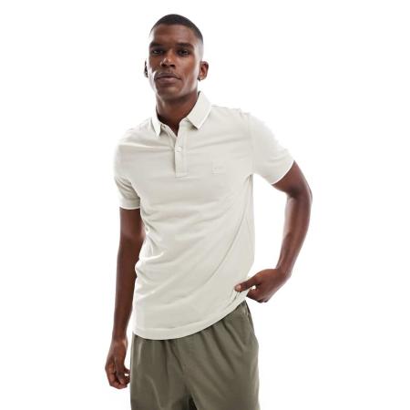 BOSS Orange - Passertip - Slim-fit piqué polo met een gekleurd randje en icoonlogo in lichtbeige-Neutraal