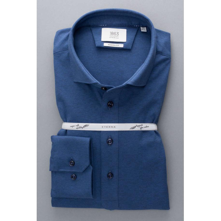 ETERNA 1863 Poloshirt lange mouw donkerblauw, Effen Blauw