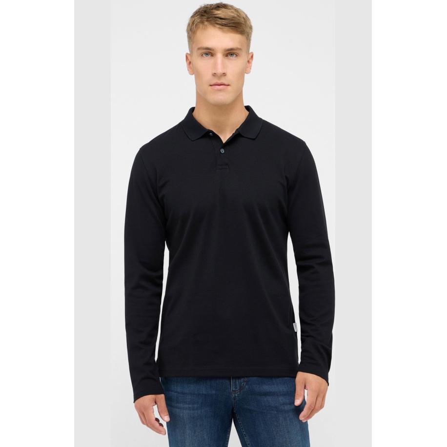ETERNA Poloshirt lange mouw zwart, Effen Zwart