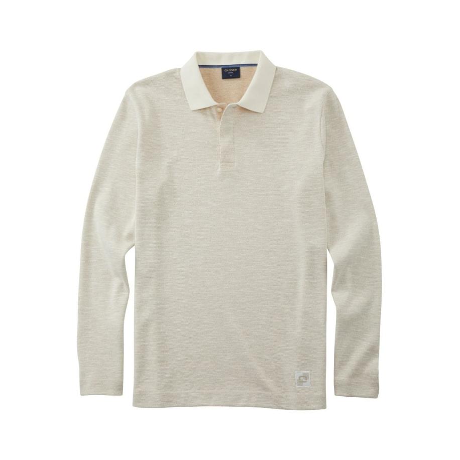 OLYMP Casual Poloshirt lange mouw ecru, Gestructureerd Wit
