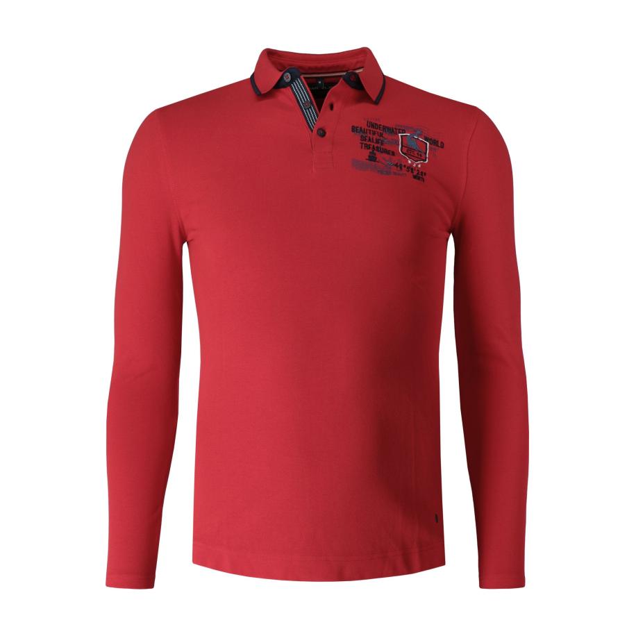Marvelis Poloshirt lange mouw rood, Effen Rood