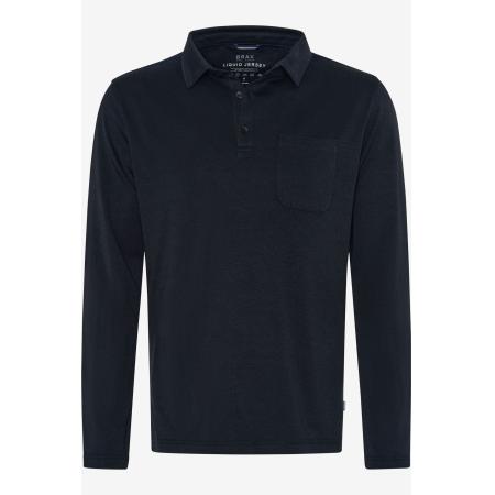 Brax Poloshirt lange mouw zwart, Effen