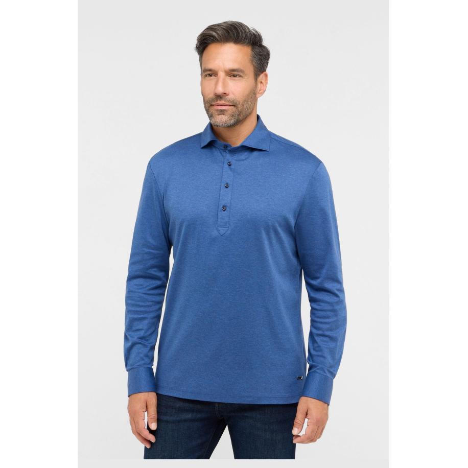 ETERNA 1863 Poloshirt lange mouw donkerblauw, Effen Blauw