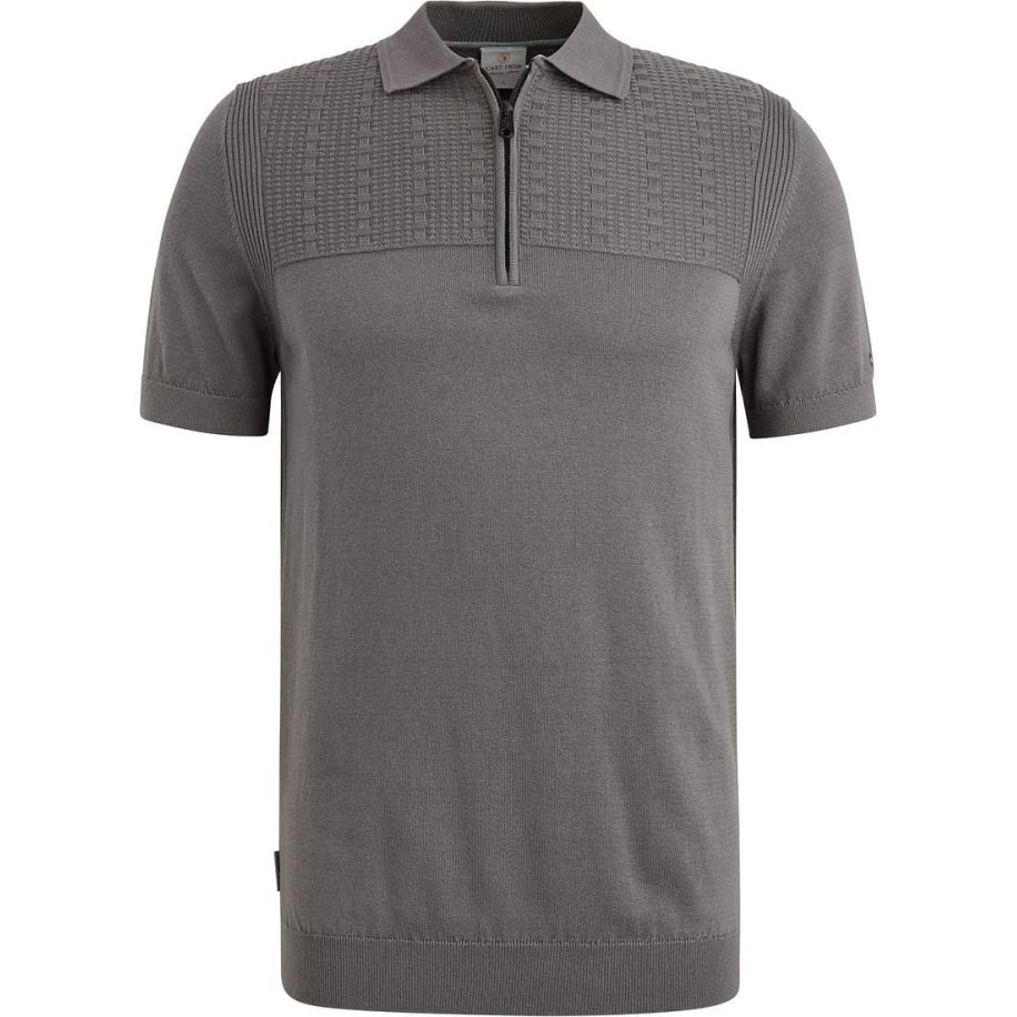 Cast Iron Half-Zip Polo Structure Antraciet Grijs