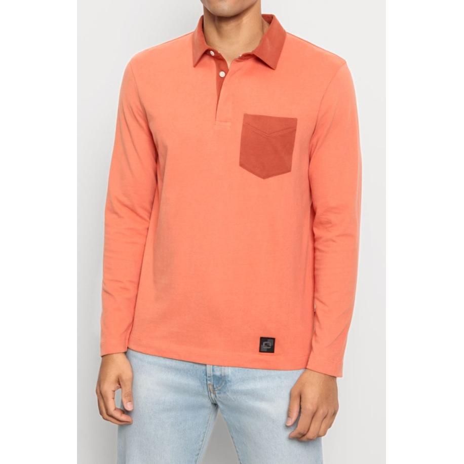 OLYMP Casual Poloshirt lange mouw baksteenrood, Effen Rood