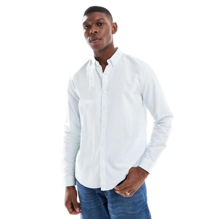 New Look - Gestreept overhemd met lange mouwen in lichtblauw Blauw