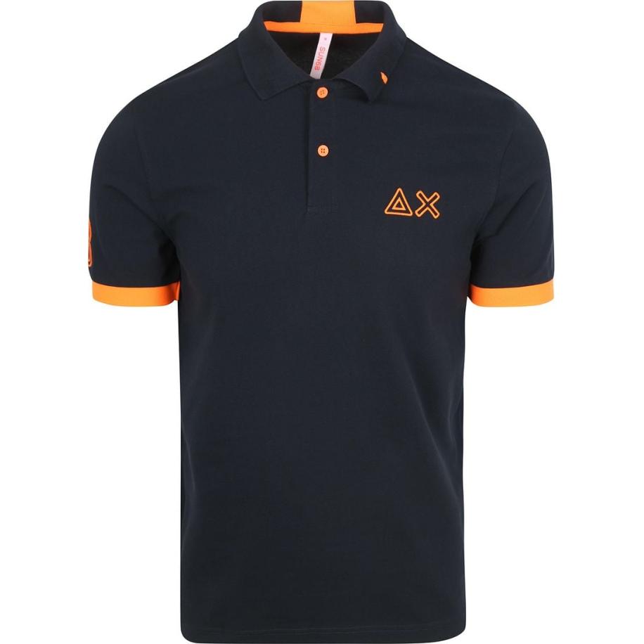 Sun68 Poloshirt Logo Fluo Navy Blauw
