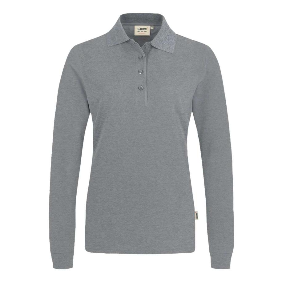 HAKRO 215 Dames poloshirt met lange mouwen grijs, Melange Grijs
