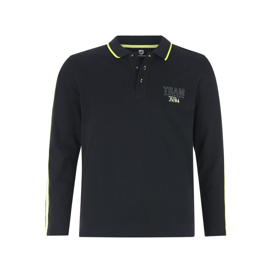 Jan Vanderstorm Poloshirt lange mouw zwart, Effen -